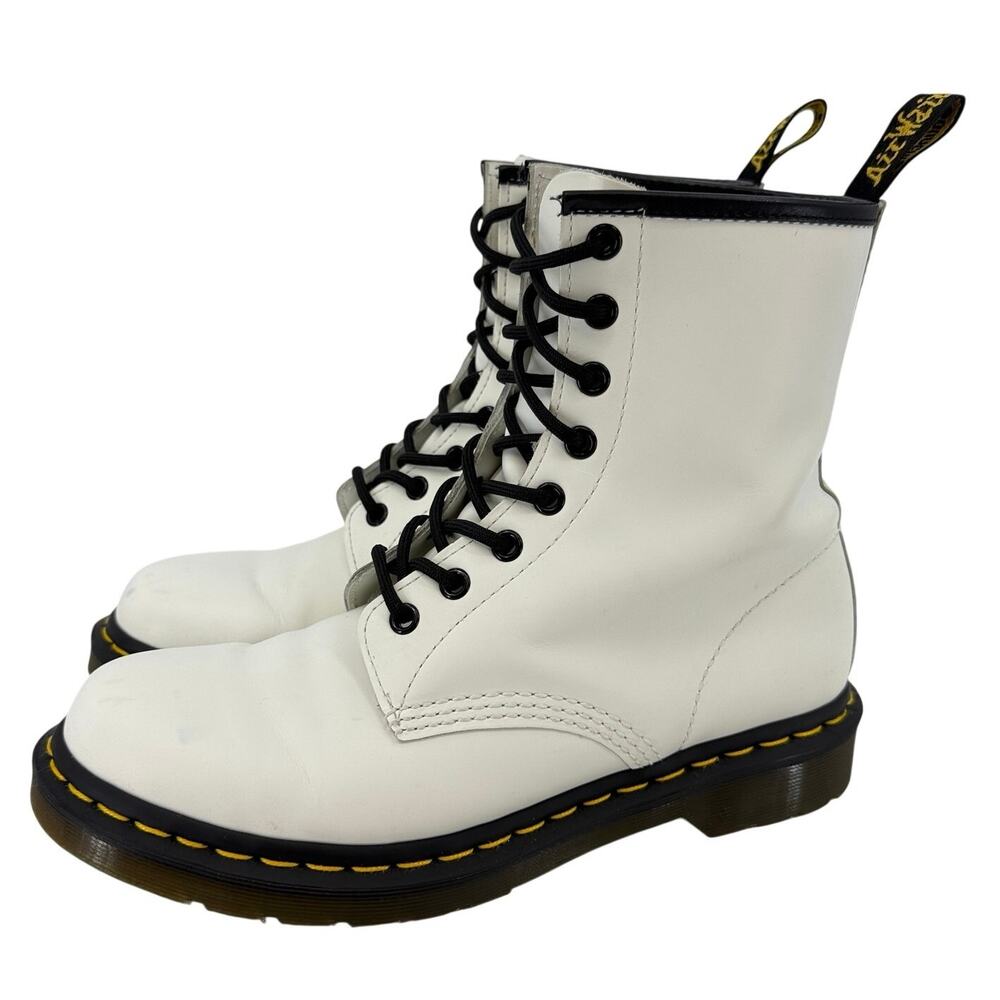 Dr Martens 1460 White Smooth Leather Lace Up Boots Womens 9 Combat 8 Eye